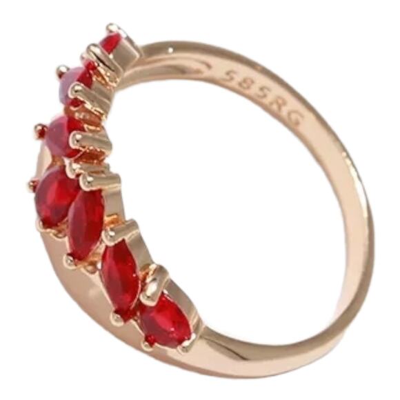 Beautiful 18K Rose Gold Plated Copper Red Marquise Crown Ring Size 9 - Picture 3 of 7